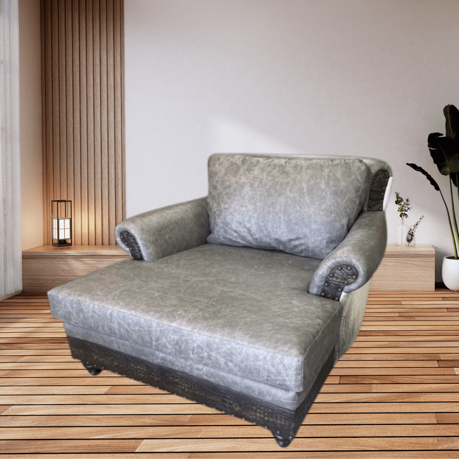 Cheyenne ChaiseGray Leather - Ranch & Co Interiors