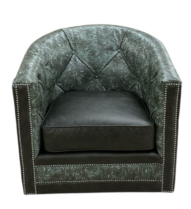 Salinas Barrel ChairGreen embossed leather - Ranch & Co Interiors