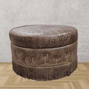 The Wickenburg Round Cactus Storage Ottoman With Fringe