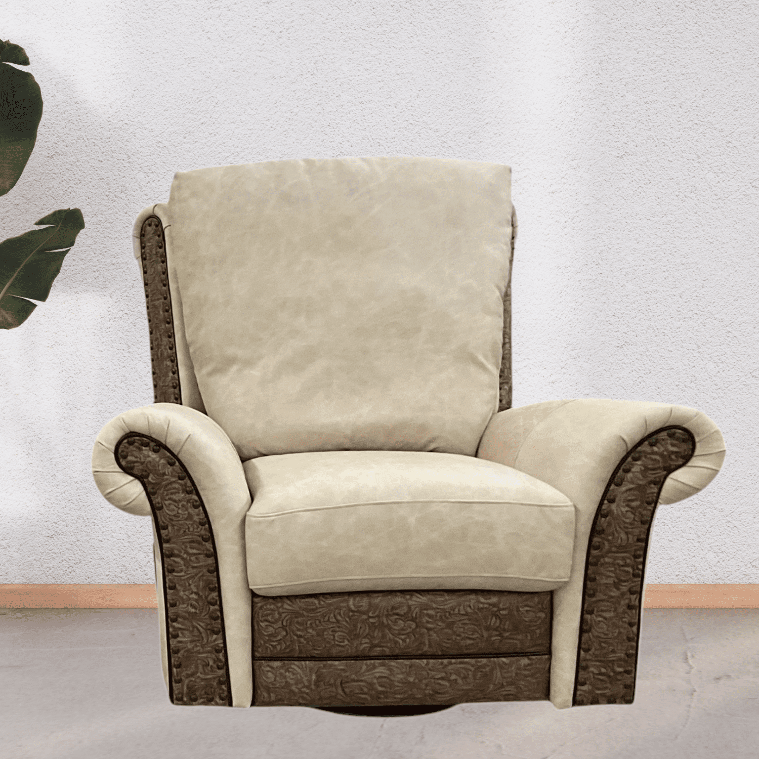 Santa Fe Swivel Rocker Glider Chaircreambrown accent - Ranch & Co Interiors