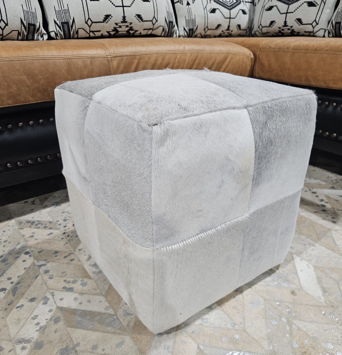 palmetto cowhide cubewhite - Ranch & Co Interiors