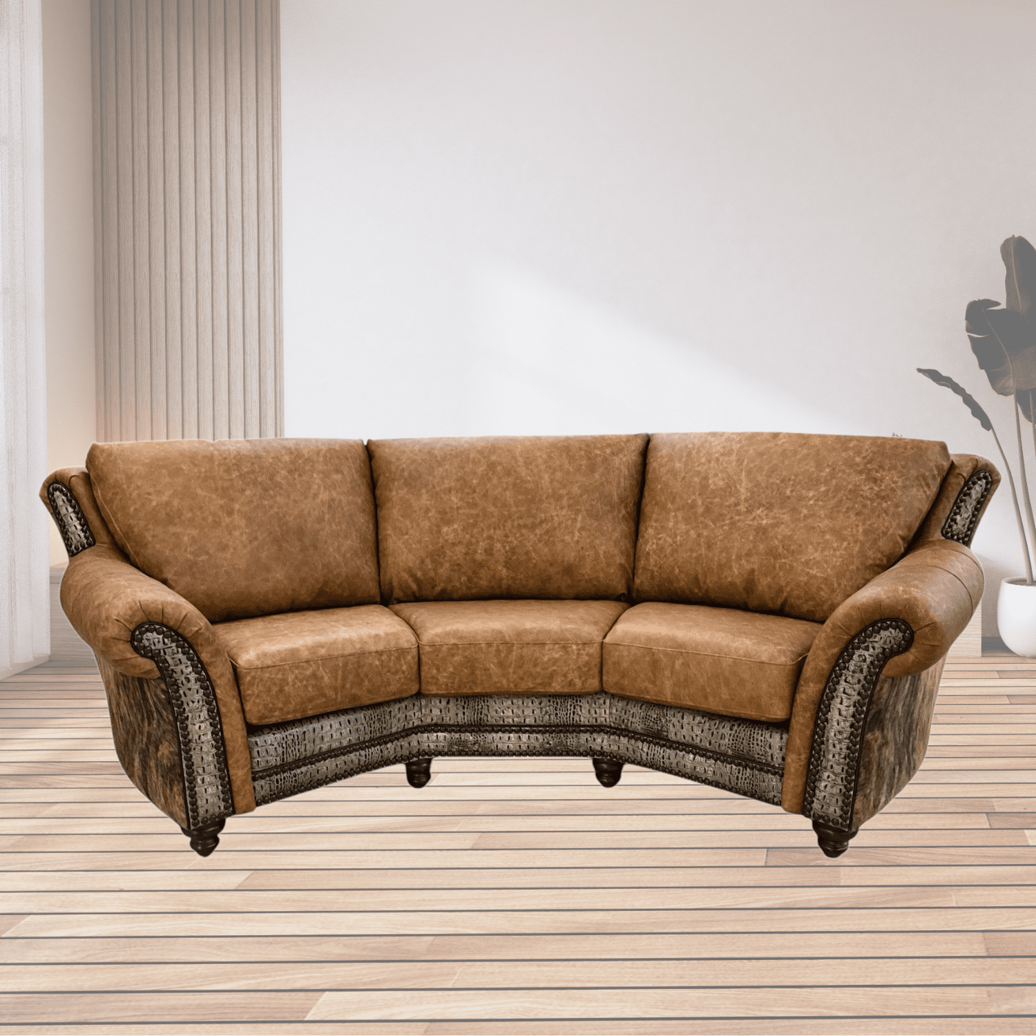 Santa Fe Sofabrowngray embossed accent - Ranch & Co Interiors