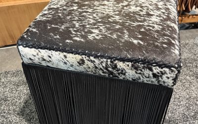 The Sisters Square Ottoman Cowhide & Fringe